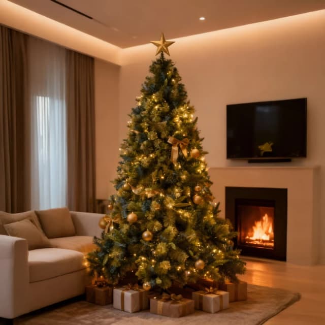 Shatchi 6FT Pre-Lit Kentucky Pine Luxurious Artificial Green Christmas Tree With Long life Energy Saving Warm White LED Lights Green