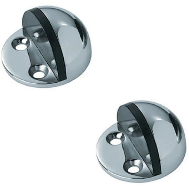 Loops 2x Small Floor Mounted Half Moon Doorstop Rubber Buffer 44mm Dia Bright Steel Metallics
