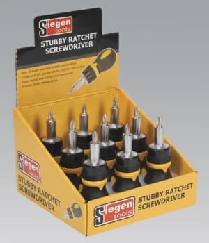 Sealey S0936 Screwdriver Ratchet Stubby Display Box of 9