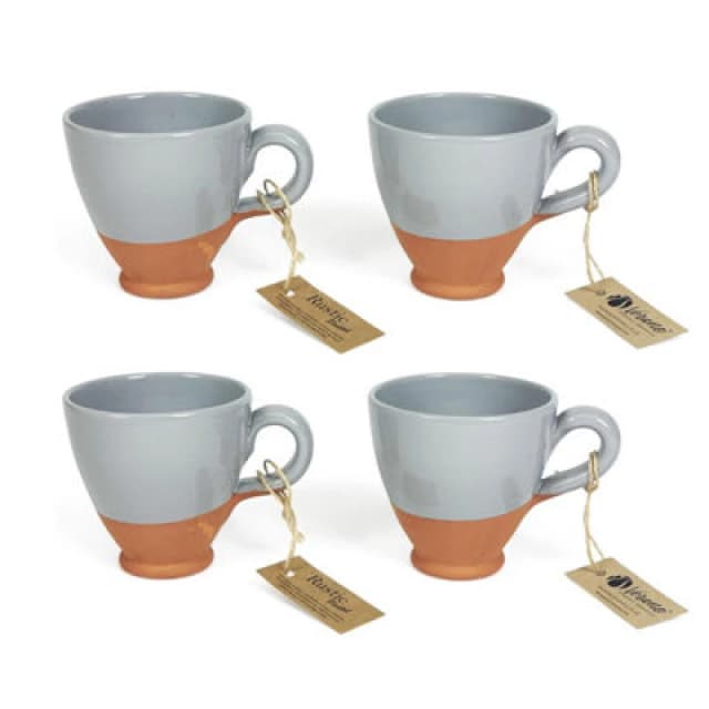 Verano Spanish Ceramics Rustic Pastel Half Dipped Terracotta Kitchen Set Of 4 Everyday Cups Grey 9.5Cm