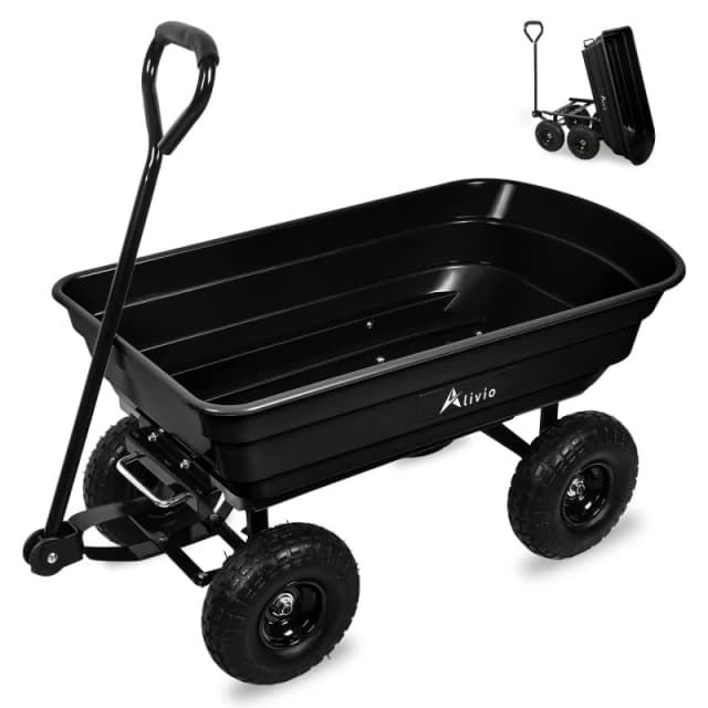 Alivio Garden Tipping Wheelbarrow Cart 75L with 10" Pneumatic Wheels Heavy Duty (Black) in Black Unisex
