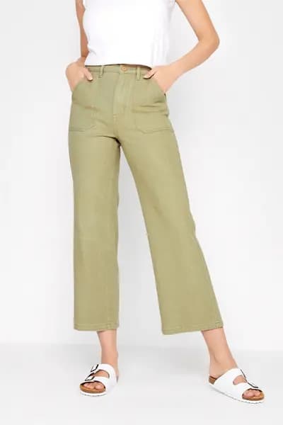 Long Tall Sally Tall Wide Leg Cropped Trousers Green