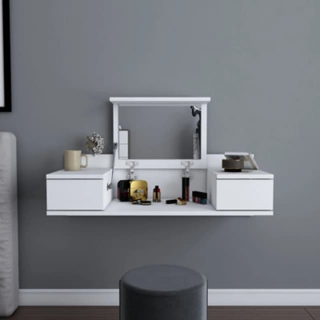 Decorotika Zen Floating Wall Mounted Vanity Desk With Mirror - White