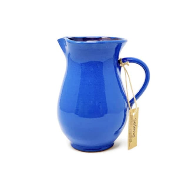 Verano Spanish Ceramics Selena Glazed Hand Dipped Solid Colour Kitchen Dining Pourer Jug Blue 1L (H) 19Cm