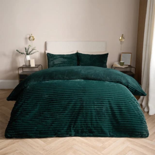 OHS OHS Ribbed Duvet Cover Faux Fur Winter Warm Bedding Set in Green Size: Double Green Double Unisex 5027434189786