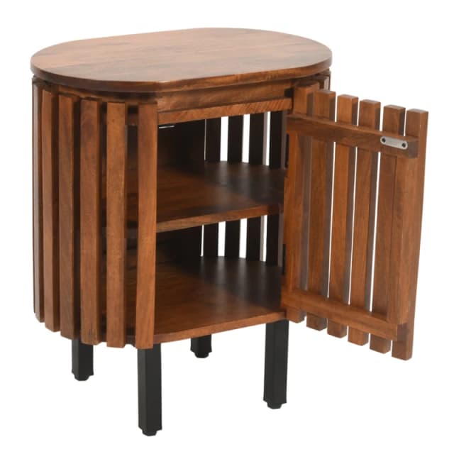 Indian Hub Slatted Mango Wood Bedside Table