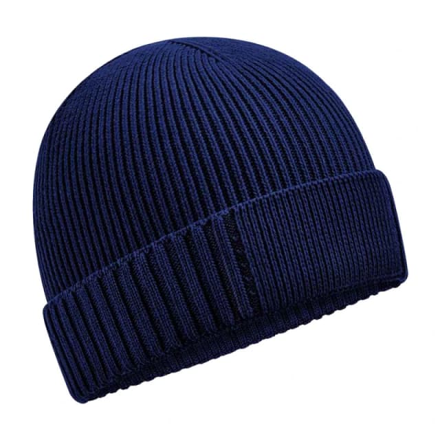 Beechfield Beechfield Men Cotton Engineered Patch Beanie in Navy Navy One Size Male 5063425890538