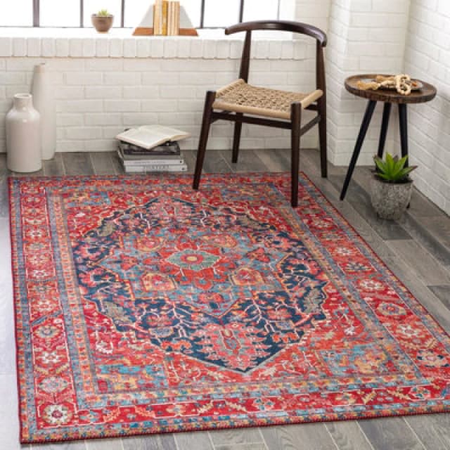 Livabliss Vintage Oriental Boho Bright Red Loredana Area Rug 107 X 168cm - Easy Care, Non Shedding, Ideal For Living Room & Bedroom