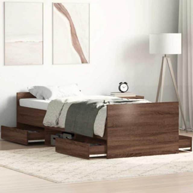 Vidaxl Bed Frame Without Mattress Brown Oak 75X190 Cm Small Single