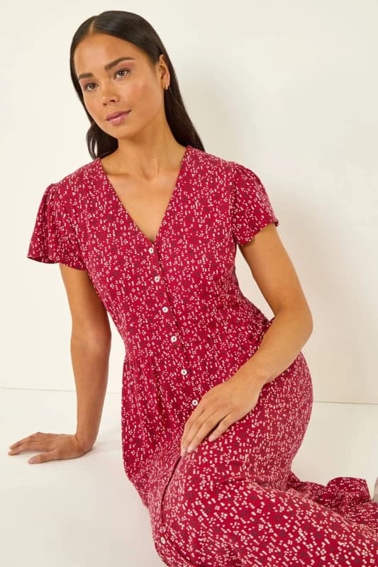 Roman Womens Petite Abstract Spot Midi Dress in Red Size: 16 Red Female 16