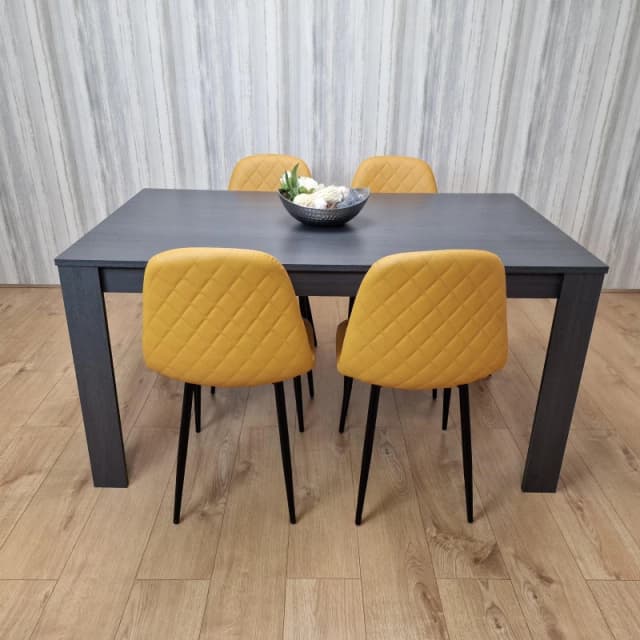 KOSY KOALA KOSY KOALA Grey Dining Table with 4 Mustard Stitched Chairs, Kitchen Dining Set in Dark Grey Dark Grey One Size Unisex 5060711587196