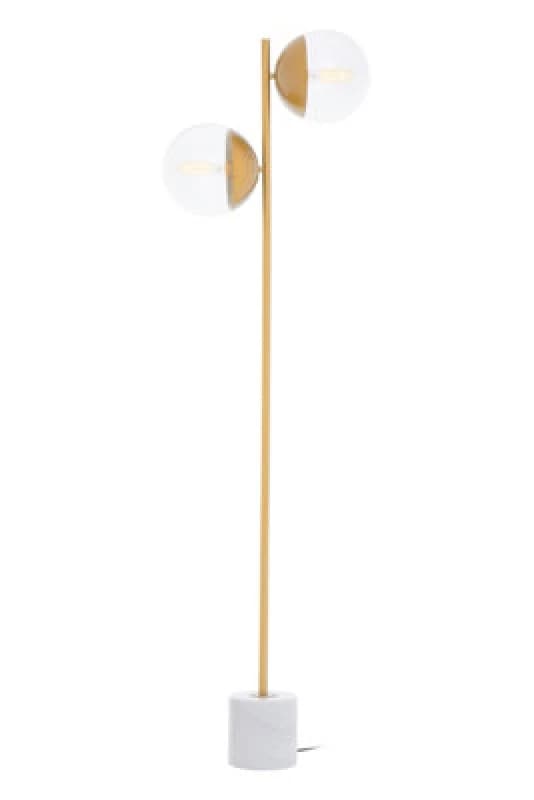 Orsina Double Glass Globe Two Light Gold Finish Floor Lamp, Minimalist Bedroom Lamp, Sturdy Tall Lamp On Floor