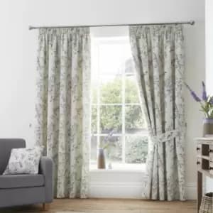 Jazmine Floral Print 100% Cotton Lined Pencil Pleat Curtains, Heather, 66 x 90" - Dreams&drapes