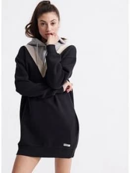 Superdry Alchemy Chevron Sweat Dress - Black, Size 14, Women