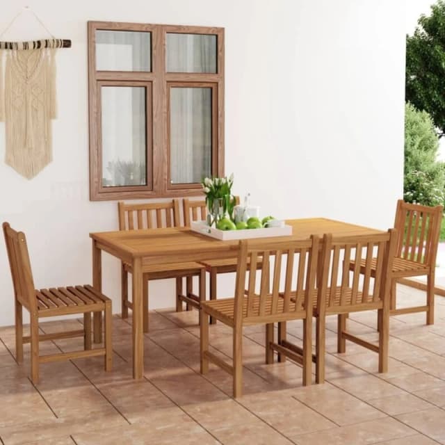 vidaXL 7 Piece Garden Dining Set Solid Teak Wood, Brown 3059941