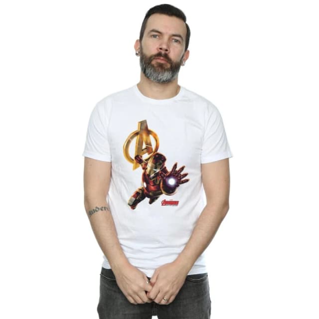 Marvel Marvel Men Iron Man Pose T-Shirt in White Size: Small White S Male 5057245970556