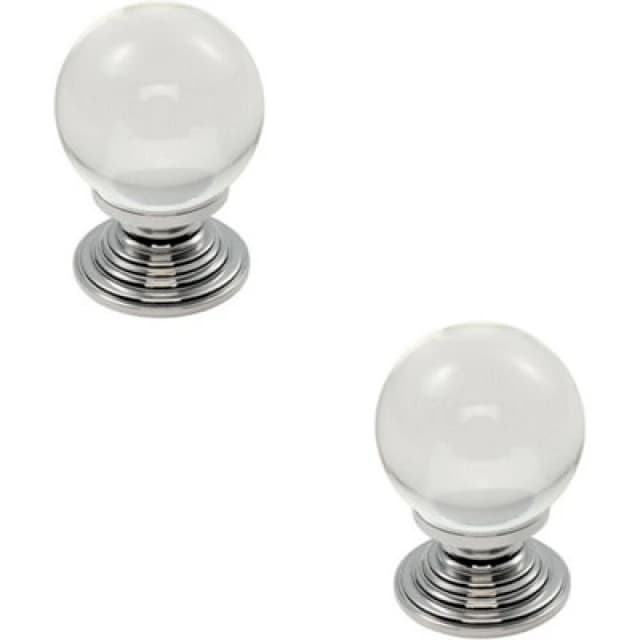 Loops 2x Crystal Ball Cupboard Door Knob 34mm Diameter Clear Translucent & Chrome Multi unisex
