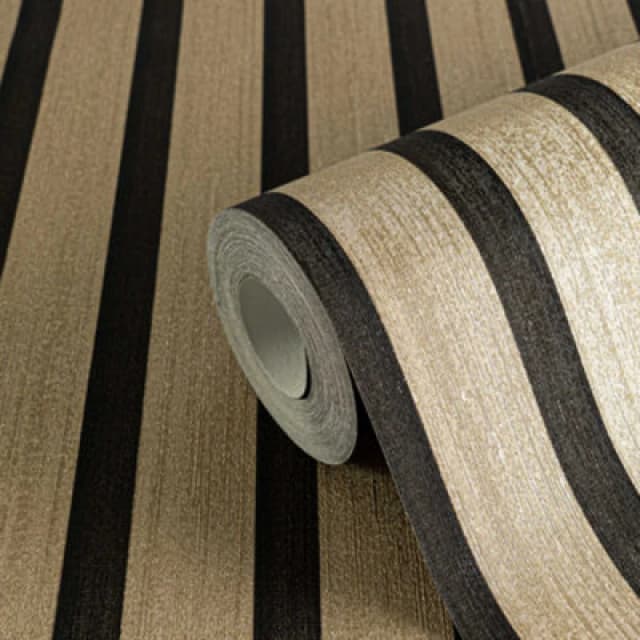 As Creation Metallic Gold & Black Wood Panel Slats Wallpaper 78627-2