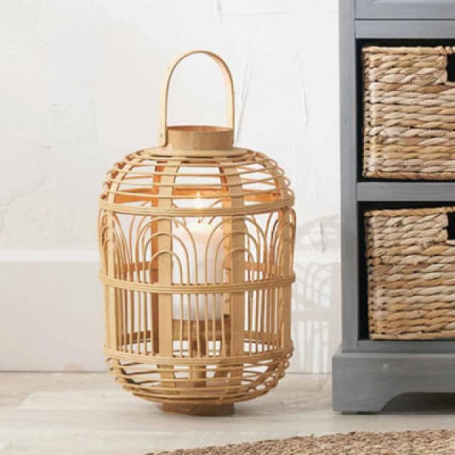 Pacific Lifestyle Small Natural Bamboo And Glass Lantern