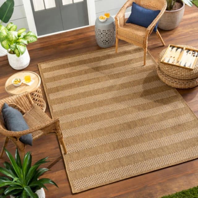 Livabliss In- & Outdoor Jute-Look Brown/white Black Striped Bahati Area Rug 160 X 213cm - Perfect For Balcony Or Dining Room