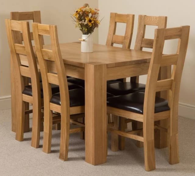 Thats Furniture Kuba 125 x 80cm Chunky Oak Small Dining Table & 6 Yale Chairs in Brown Brown Unisex 125 x 80 cm