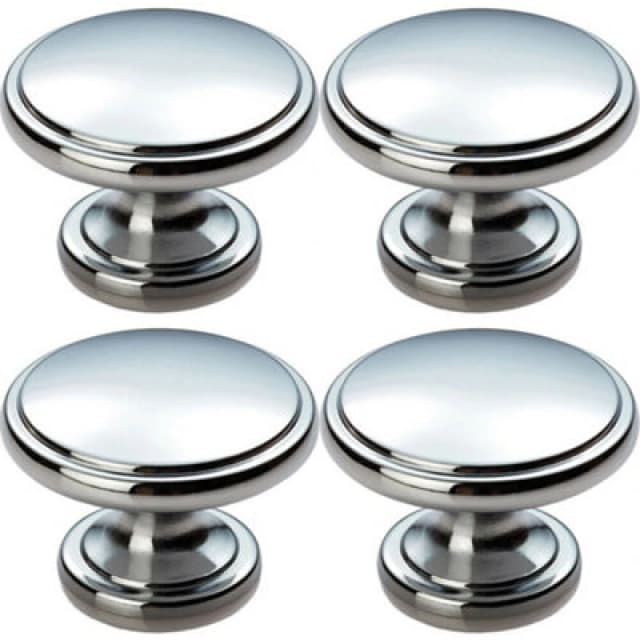 Loops 4x Ring Domed Cupboard Door Knob 38.5mm Diameter Polished Chrome Cabinet Handle Multi unisex
