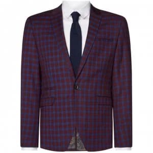 Label Lab Adams Skinny Fit Sb1 Tartan Check Suit Jacket - Red