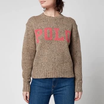 Polo Ralph Lauren Womens Classic Polo Sweatshirt - Tan/Pink Multi - M