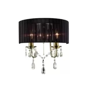 Olivia Wall Lamp with Black Shade 2 Light Antique Brass, Crystal