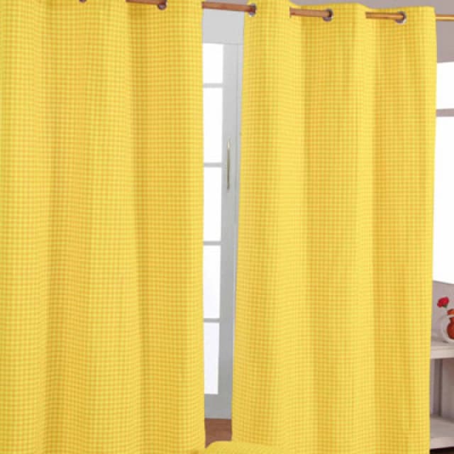 Homescapes Yellow Cotton Gingham Eyelet Curtains 137 X 182 Cm