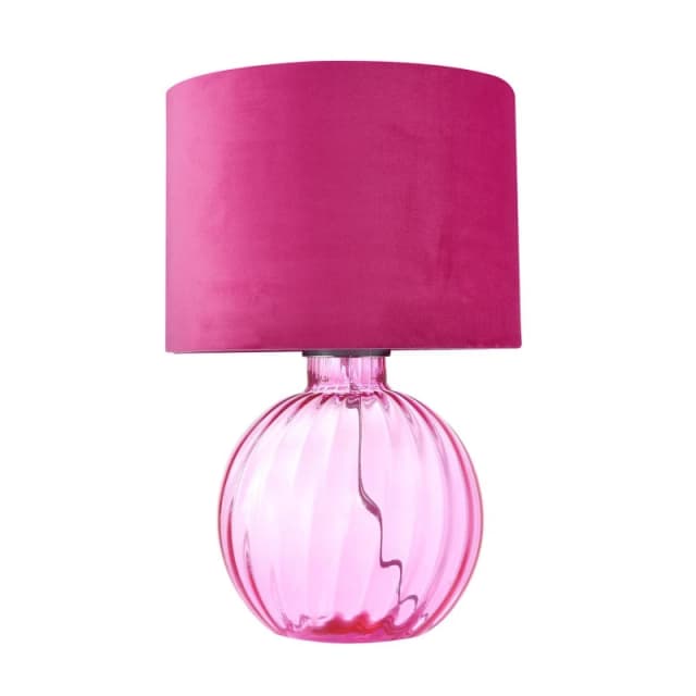 Happy Homewares Contemporary Ribbed Glass Table Lamp with Velvet Fabric Shade in Pink Pink Unisex