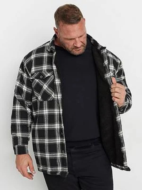 BadRhino BadRhino Men Checked Borg Shacket in Black Size: 7-8X-Large Black 7-8XL Male 5063111677900