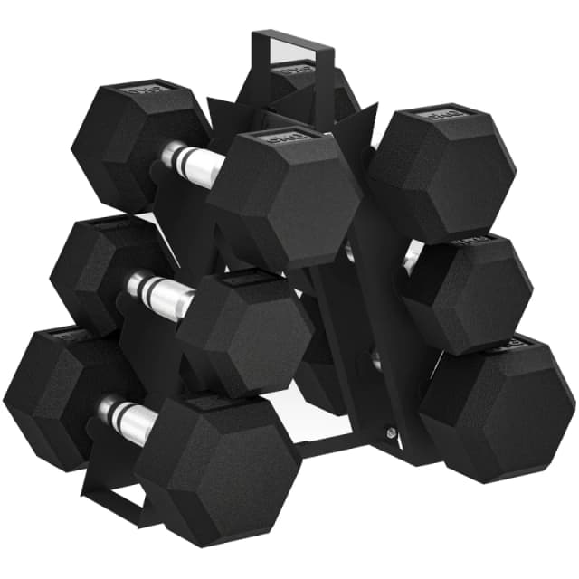 SPORTNOW SPORTNOW 36KG Hex Dumbbell Set with Dumbbell Rack, Rubber Coated Weights