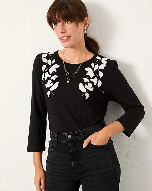 FatFace Fatface Ria Applique Top Black - FatFace - Size: 18 Black Female 18 RF64905