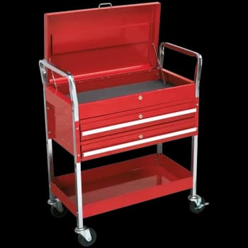Sealey Heavy Duty 2 Shelf Workshop Trolley with Lockable Top Red