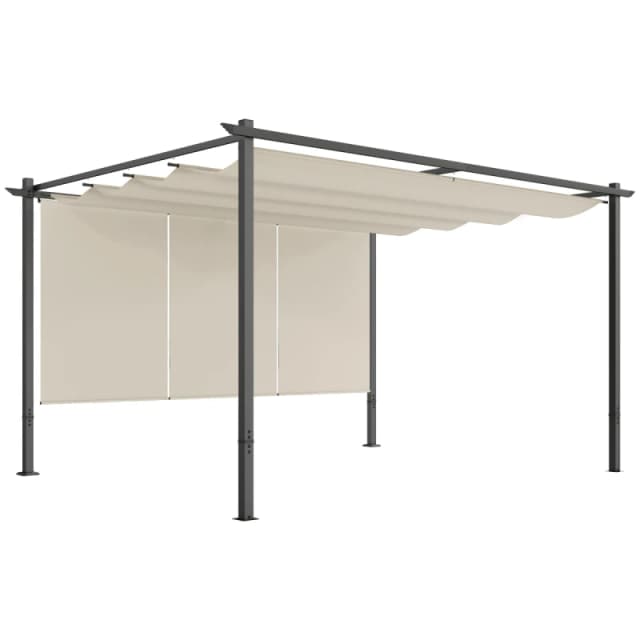 Outsunny 3 X 4m Metal Pergola With Retractable Roof And Roller Shade - Beige TJ Hughes 5063603828537
