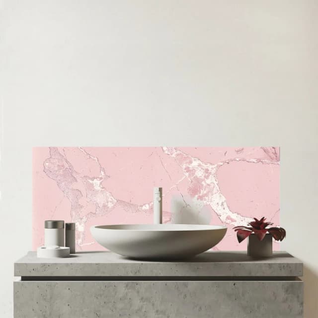 Warren Reed - Designer Baby Pink Quartz Effect Glass Bathroom Splashback Pink Unisex