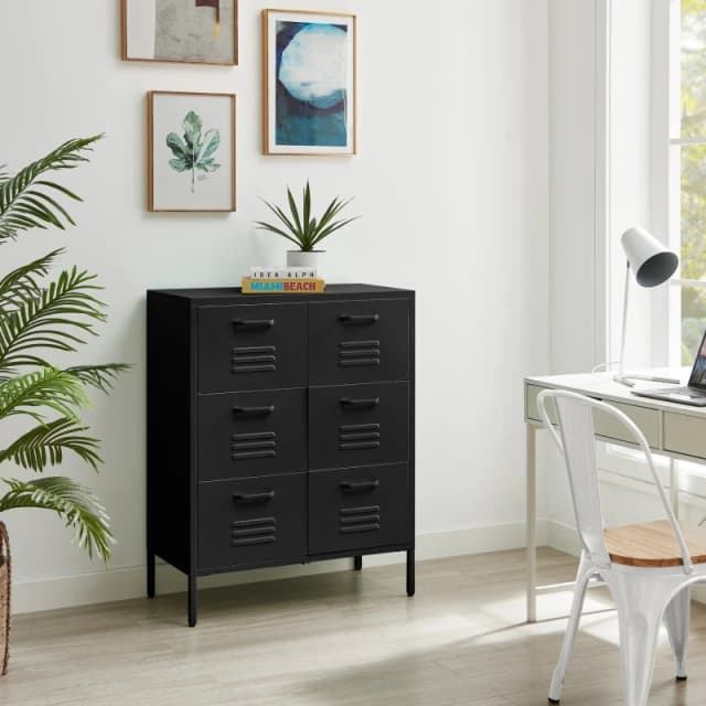 FurnitureboxUK FurnitureboxUK Teksi Modern Metal 6 Drawer Sideboard in Black One Size Unisex 5056657188351