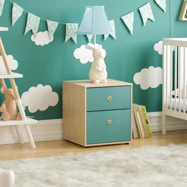 Lassic Junior Vida Neptune 2 Drawer Bedside Table Blue & Oak unisex 2 Drawer