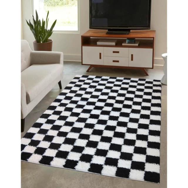 Homemaker Snug Checks Rug Monochrome Black unisex 120x170cm