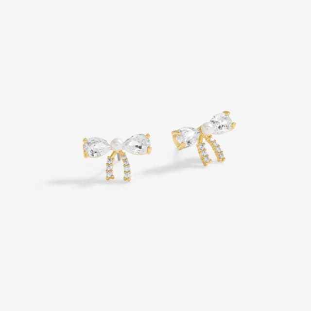 Jon Richard Gold Plated Cubic Zirconia And Pearl Bow Earrings Gold