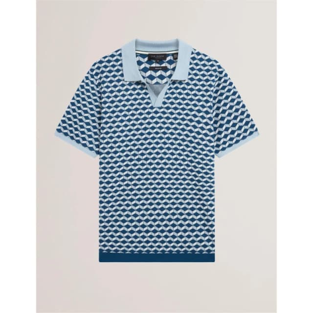 Ted Baker Mens Jacquard Short Sleeve Polo Shirt Dk-Blue male L (4)