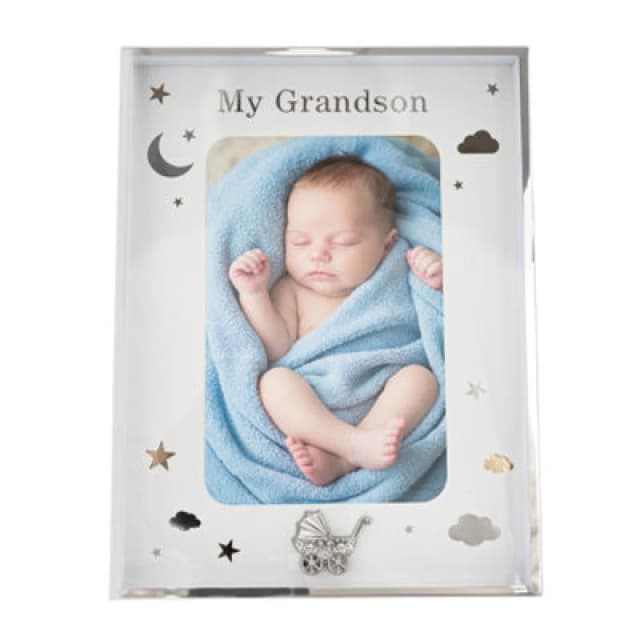 Happy Homewares Grandson Silver Plated 4X6 Frame With Gold And Silver Stars And Clouds