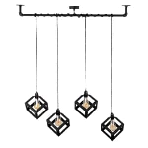 Luiggi Steampunk 4 Way Ceiling Light in Black with Eschor Shades