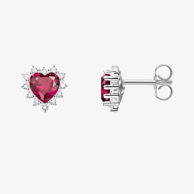 THOMAS SABO Silver Ruby & CZ Romantic Heart Stud Earrings
