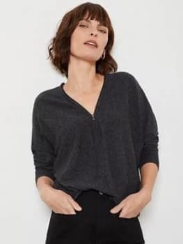 Mint Velvet Zip Batwing Jumper - Dark Grey, Size XS, Women