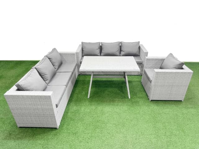 Fimous 7-seater Patio Rectangular Table 3 Seater Sofa Armchair Set in Light Grey Light Grey Unisex