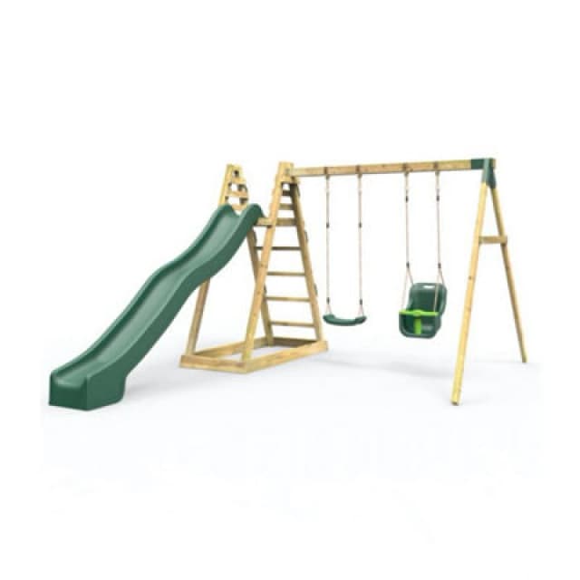 Rebo Wooden Swing Set with 10ft Slide - Cora Linn Green Green