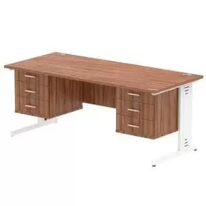Impulse 1800 Rectangle White Cable Managed Leg Desk WALNUT 2 x 3