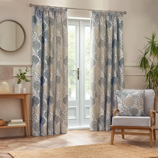 Ophelia Floral Jacquard Pencil Pleat Curtains Wedgewood, Wedgewood / 117 x 137cm